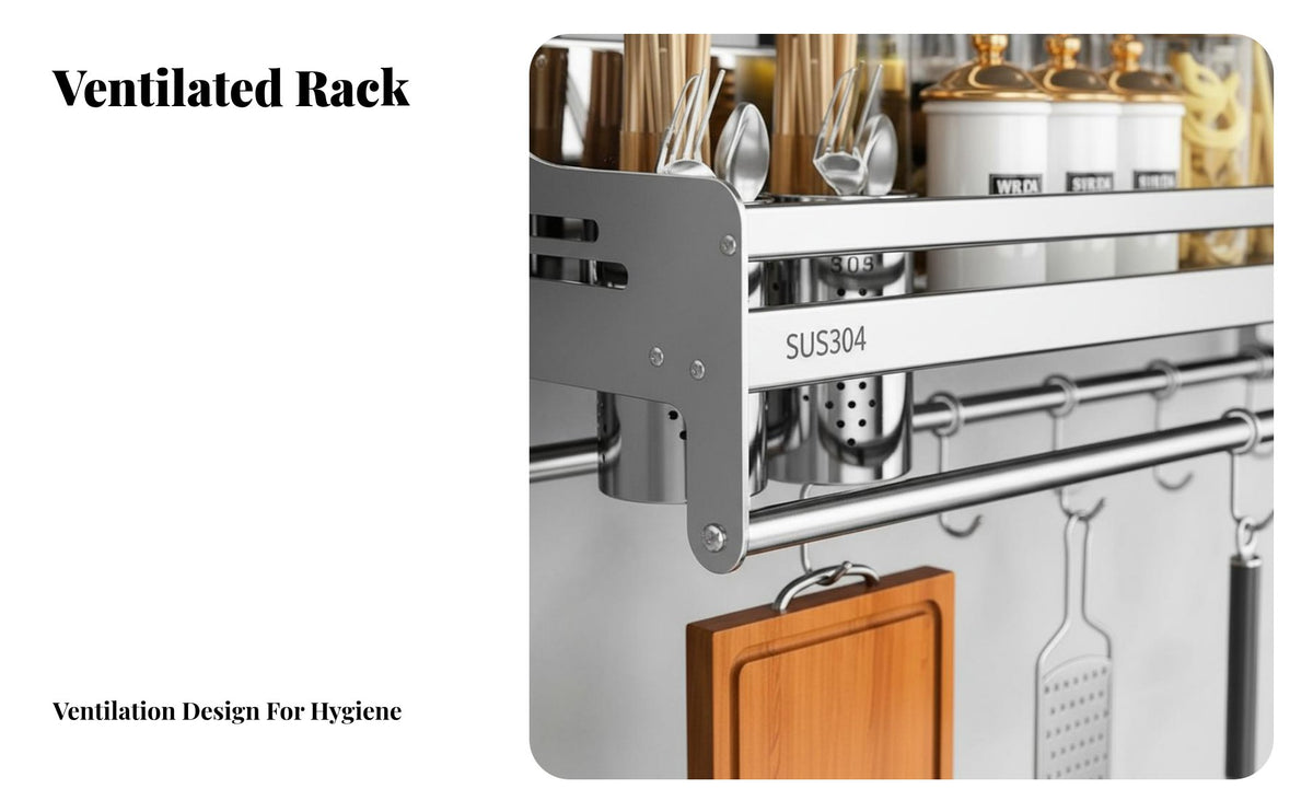 Drillno-Drill Installation Multifunctional Utensil Rack Rust-Proof Wall-Mounted Organizer Easy to Install Household Storage Space-Saving Design for Home Cooks, Organization Enthusiasts, Homeowners, Kitchen, Small Apartments, Pantry