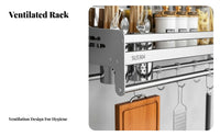 Drillno-Drill Installation Multifunctional Utensil Rack Rust-Proof Wall-Mounted Organizer Easy to Install Household Storage Space-Saving Design for Home Cooks, Organization Enthusiasts, Homeowners, Kitchen, Small Apartments, Pantry