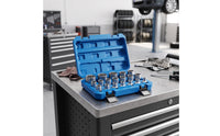 19 Pieces Serrated Socket Set with Case 12-Point Serrated Socket Set Metric Sockets for Amateur Mechanics, Garage, Workshop
