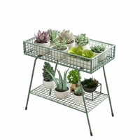 2-Tier Planter Holder Freestanding 2-Tier Metal Stand Non-Slip Pads for Balcony
