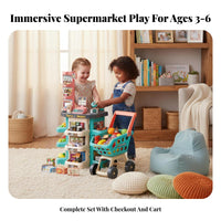 47 Pieces Interactive Supermarket Playset Stimulates Creativity Kids M Single Y Register Toy Educational Checkout Counter Toy Lights and Sound for Children 3-6, Preschoolers, Preschool, Daycare, Playroom, Bedroom