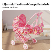 Realistic Design Doll Stroller Child Safe Foldable Doll Stroller Lightweight Toy Pram Long-Lasting Construction for Girls, Toddlers