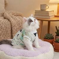 Cat Surgery Suit with Cute Pattern, Polyester Neuter Suit for Cats, Snap Button Spay Suit for Cats, Short Sleeve Post Surgery Cat Clothes, Unisex