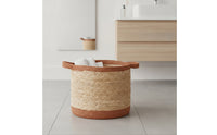 Straw Basket with Handles Open-Top Woven Laundry Basket Sturdy Straw Storage Bin for Bedroom