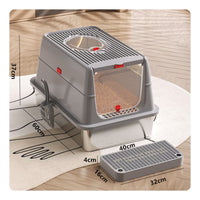 Non-Stick Surface Stainless Steel Litter Box Scratch Resistant Extra Large Flip Top Litter Box High Sides Covered Kitty Litterbox 2-in-1 Design for Small Apartments