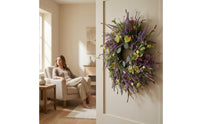 Artificial Lavender Wreath Faux Spring Wreath with Mixed Blossoms Outdoor for Front Door