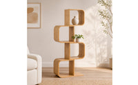 S-Shaped Storage Shelf Compact Bamboo Storage Rack Slim for Small Areas