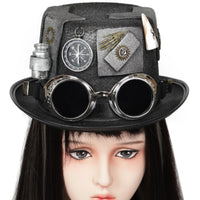 Black Gothic Steampunk Hat Textured Finish Steampunk Top Hat Wide Brim Costume Headwear Tall Crown