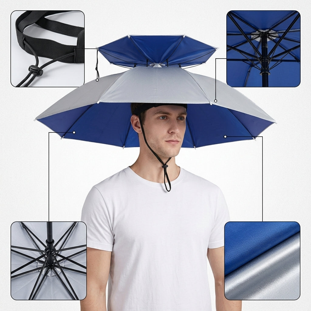 Hands-Free Umbrella Hat for Fishing, Outdoor Activities, Tea Picking, and Sun Protection - Foldable Large Size