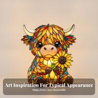 Multicolor Highland Cow Night Light USB Powered Daisy Cow Night Light Control 3D Animal Lamp Decorative