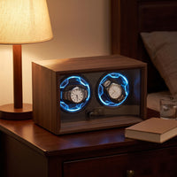 Double Two-Slot Watch Winder Wood-Grain Watch Winder Box Quiet Silent for Nightstand