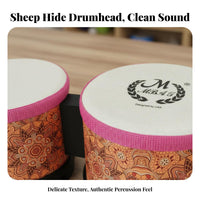 Sheepskin Drumhead Bongo Drum Set Goatskin Head Connected Bongo Drums Warm and Crisp Sound Percussion Instrument Reinforced Connection for Students, Beginners, Music Lovers, Education, Performance, Jam Sessions, Home Studio