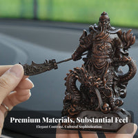 Wood Grain Finish Guan Gong Car Statue High-End Design Chinese Warrior Dashboard Figure Good Luck Charm for Drivers, Home Decor, Office Desk