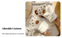 Hanging Neck Strap Cat Paw Gloves Soft and Soft Fuzzy Bear Claw Mittens Fleece Lined for Women, Children, Cycling, Outdoor, Costume Parties