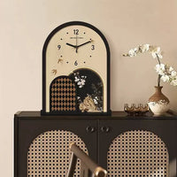 Vintage Art Tabletop Clock with Wooden Dial for Living Room or Hallway