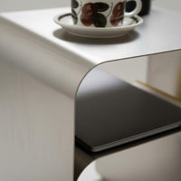 Stainless Steel Side Table One-Piece Molding Minimalist Metal Nightstand Multi-Functional C-Shaped End Table for Bedroom, Living Room, Office