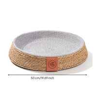 Woven Cat Basket Round Cat Bed with Scratching Post Natural for Living Room