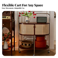 Multi-Functional dual-level Rattan Cart Multifunctional Storage Trolley With casters Side Table Space-Saving Design for Homeowners, Office Workers, Bedroom, Living Room, Small Spaces, Bathroom