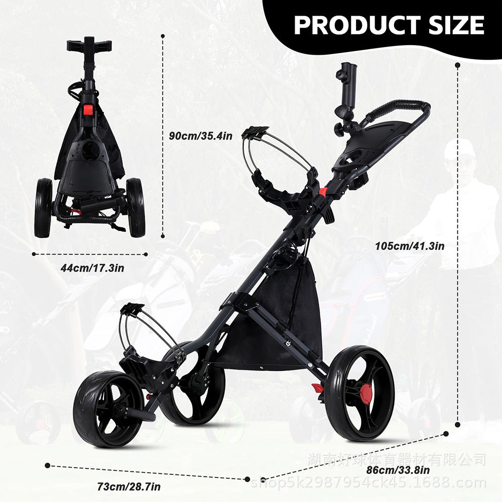 Foldable 3-Wheel Golf Cart Trolley with Manual Brake