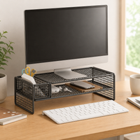 2 Tier Metal Monitor Stand with Storage Desk Shelf for Home Office Workspace