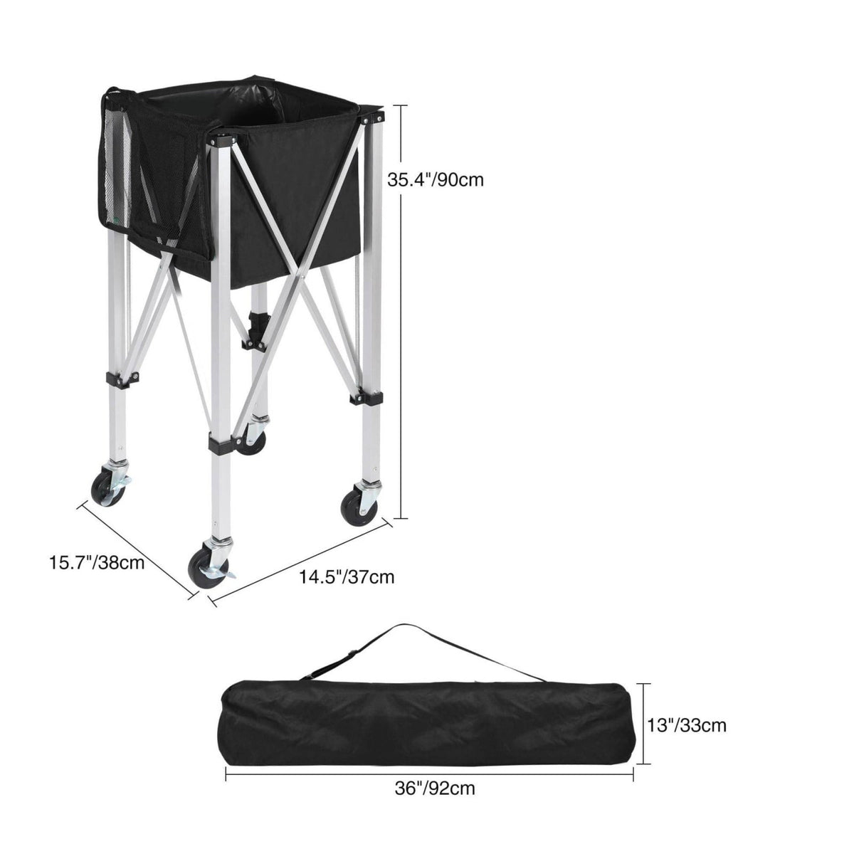 Lightweight Aluminum Frame Folding Tennis Ball Carrier Large Capacity Rolling Tennis Ball Basket Wheels with Brakes Sports Equipment for Training