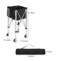 Lightweight Aluminum Frame Folding Tennis Ball Carrier Large Capacity Rolling Tennis Ball Basket Wheels with Brakes Sports Equipment for Training