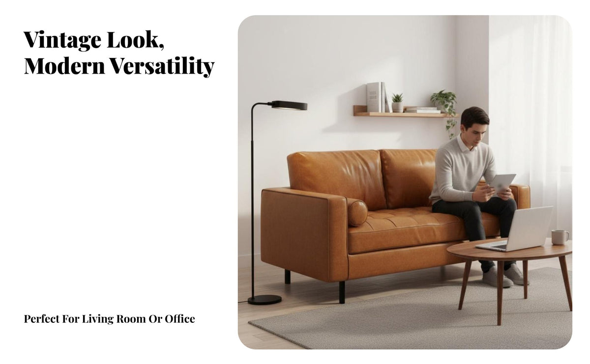 Retro Design Brown Tufted Couch Central-Century Modern Design Sofa Long-Lasting Construction Home Furniture Easy to Clean for Apartment Dwellers, Homeowners, Office Managers, Living Room, Lounge Area, Bedroom