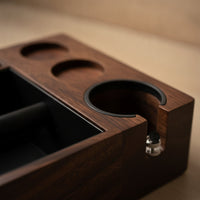 Espresso Knock Box and Tamping Station Walnut Coffee Knock Box and Tamping Station Wooden Organized for Baristas