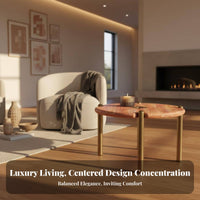 Italian Inspired Round Coffee Table with Cut-cut-through Pedestal Luxury Feel Living Room Furniture Modern design Minimalist Design for Interior Designers, Homeowners, Apartment Dwellers, Hotel Lobby, Lounge Area, Office, Bedroom