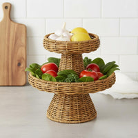 Imitation Rattan Fruit Basket Multipurpose Handwoven Snack Display Sturdy Construction Woven Snack Holder for Party