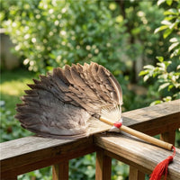 Handmade Feather Hand Fan with Wooden Handle Traditional Feather Hand Fan Elegant Vintage for Performers, Dancers, Stage Performance, Costume Styling, Photo Props, Home Decor