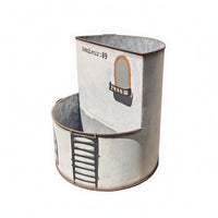 Distressed Finish Castle Flower Pot Drainage Hole Double-Layer Planter Balcony Accent Rustic Iron Planter Window Pattern