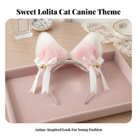 Faux Cat Ears Headband Handmade Cat Ear Headband Ry Canine Ears Hairband Bowknot Decor Ry Creature Ear Headwear for Women