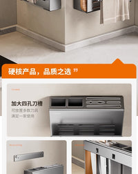 卡贝厨房置物架刀架多功能壁挂式刀具收纳架筷子筒砧板一体架子 加厚不锈钢-单杯