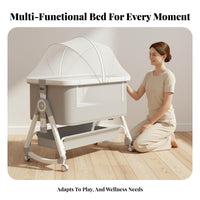 Foldable Bedside Sleeper Multi-Functional Bedside Sleeper Bassinet Musical Mobile Portable Crib Adjustable Height for Newborns, Infants, New Parents, Travel, Bedroom, Living Room, Home