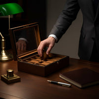 Watch and Jewelry Organizer Box Elegant Wood Grain Coating 2-Layer Watch and Jewelry Holder Soft Velvet Lining for Men