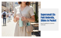 Mini Folding Sun Umbrella, UPF50+ Protection, Compact Pocket Umbrella, Lightweight Six-Fold Design, Portable for Women, Sun and Rain Use