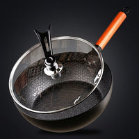 Frying Pan for Stir Fry with Hammered Texture, Heavy Duty Cast Iron Wok Pan Lid for Home Cooking, Versatile Cookware for All Induction Hobs