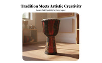 Natural Goatskin Head Elephant Carved Djembe Beginner Friendly African Djembe Drum Handmade Percussion Instrument Rich Resonant Sound for Beginners, Children, Musicians, Home Practice, Live Performance, Meditation Sessions