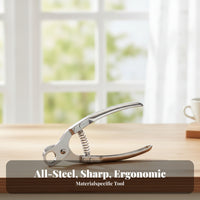 Stainless Steel Snail Tail Cutter Pliers Curved Handles Spring-Loaded Snail Pliers Riveted Joint Manual Tool Silver Finish