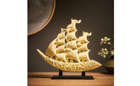 Housewarming Gift Effortless Sailing Boat Statue Light Luxury Design Feng Shui Wealth Ship Good Luck Charm Sailboat Sculpture Intricate Carvings for Office, Living Room, Entryway