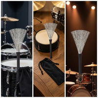 Wire Drum Brushes Firm Grip Drum Brushes with Rubber Handles Non-Slip Sticks for Drummers, Jazz Artists, Music Studios