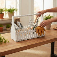 Garden Tool Basket with Handle Distressed Wooden Container with Handle Lightweight Tote for Patio