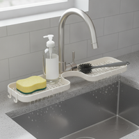 Kitchen Bathroom Faucet Storage Rack Wall-Mounted Organizer Shelf No-Drill