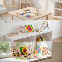 Stacking Blocks with Peg Base Rainbow Peg Board Toy STEM for Playroom, Preschool