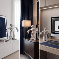 Robot Figurine Silver Robot Sculpture Futuristic for Office, Entryway, Bookshelf