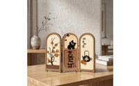 Oriental Tabletop Folding Screen Decorative Folding Screen with Three Panels Compact Decor Traditional for Home Decorators, Tea Table, Sideboard