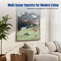 Dog Illustration Tapestry, Knitted Decorative Blanket, Artistic Sofa Throw, Versatile for Multiple Scenes