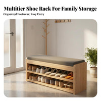 Slim Profile Upholstered Shoe Changing Stool Space-Saving Multi-Tier Shoe Stool 2-in-1 Design Entryway Bench Sturdy and Long-Lasting for Apartment Dwellers, Families, Homeowners, Hallway, Mudroom, Living Room, Bedroom