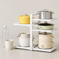 Kitchen Rack, 5-Tier, Steel Rack, Powder Coated, Height Adjustable, Pot Lid Storage, Under Counter Storage